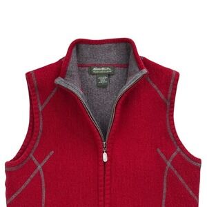 Eddie Bauer Mens Wool Blend Full Zip Vest Sleeveless Jacket Red‎ Size S